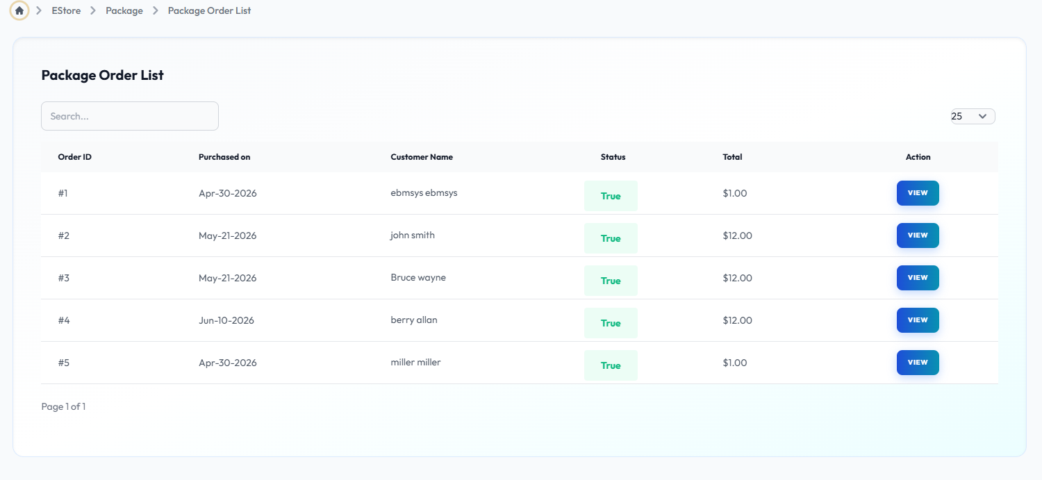 Package Order List